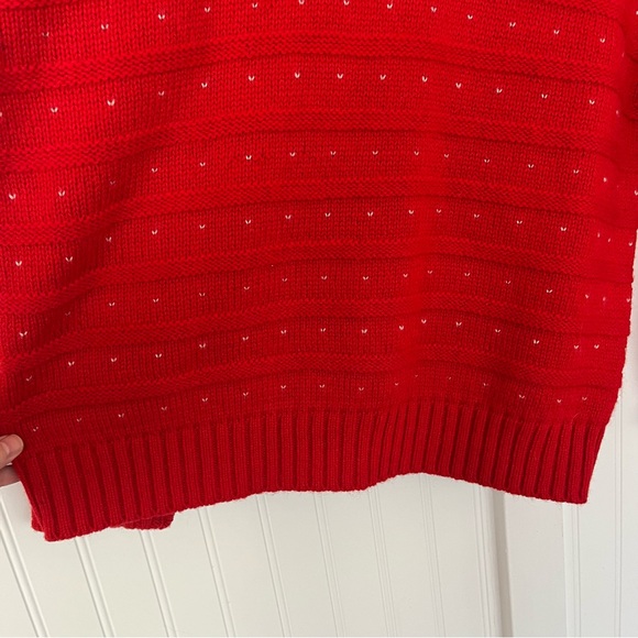 Vintage 80s Red and White Snowflake Sweater Fall River Knitting Mills Heavy Knit - Picture 10 of 13
